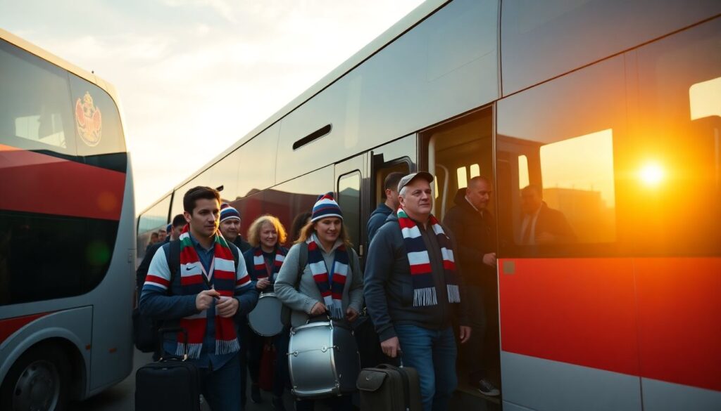 История выездных путешествий болельщиков - иллюстрация