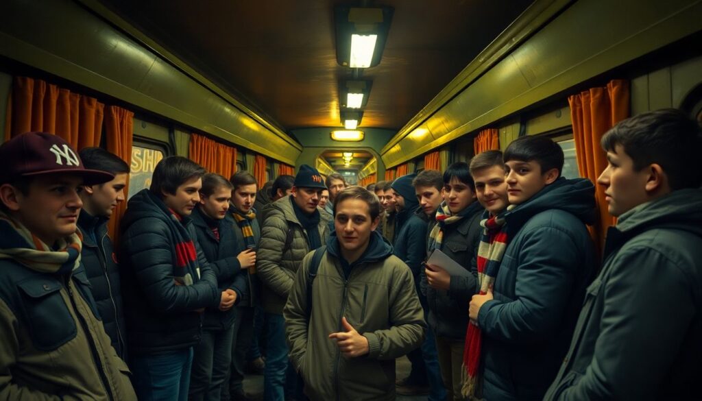 История выездных путешествий болельщиков - иллюстрация